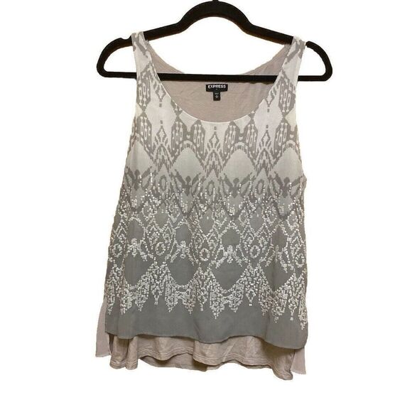 Express Women's Racerback Sequin Tank Top Flowy Gray /Silver Size M - Picture 1 of 8